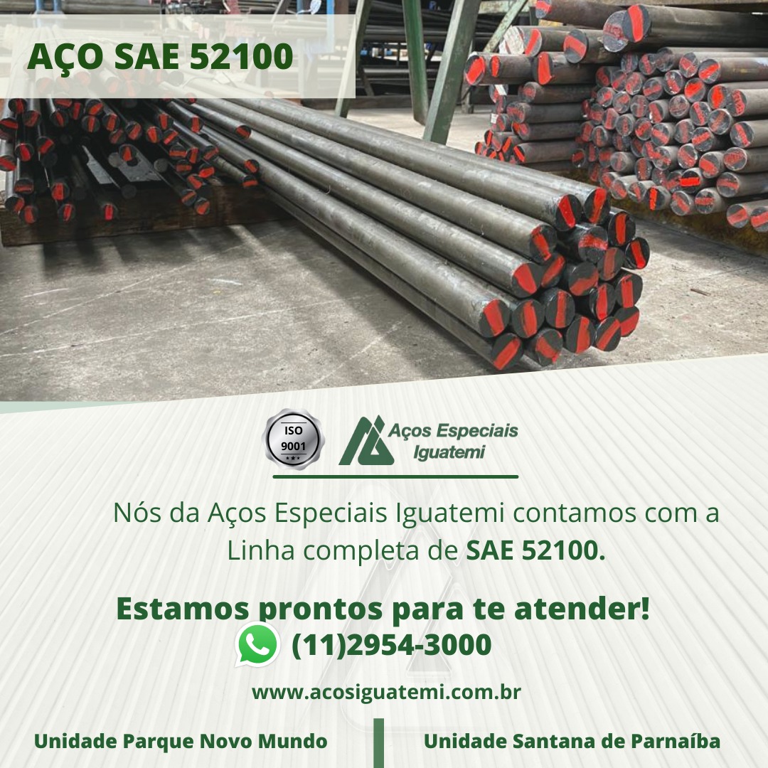 Foto de capa Toda a linha de SAE 52100 trefilado a partir de 2mm de diâmetro você encontra na Aços Especiais Iguatemi. Precisa de uma cotação? Fale conosco!